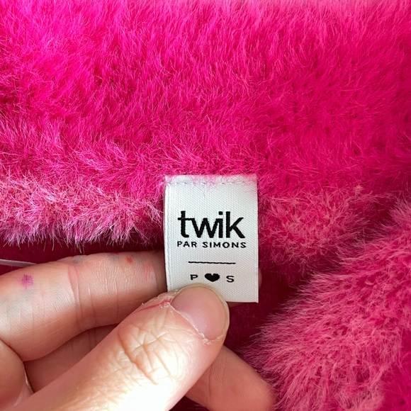 Simons Twik Pink Fuzzy Checkered Sweater * see description - Picture 3 of 8